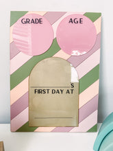 Load image into Gallery viewer, Pink and Sage Green Stripes Personalized First Day of School Sign Back to School Board
