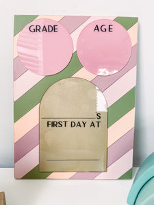 Pink and Sage Green Stripes Personalized First Day of School Sign Back to School Board