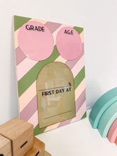 Load image into Gallery viewer, Pink and Sage Green Stripes Personalized First Day of School Sign Back to School Board
