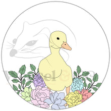 Load image into Gallery viewer, Easter Duckling in a bed of Flowers Digital Template for Scrollsaw Artists
