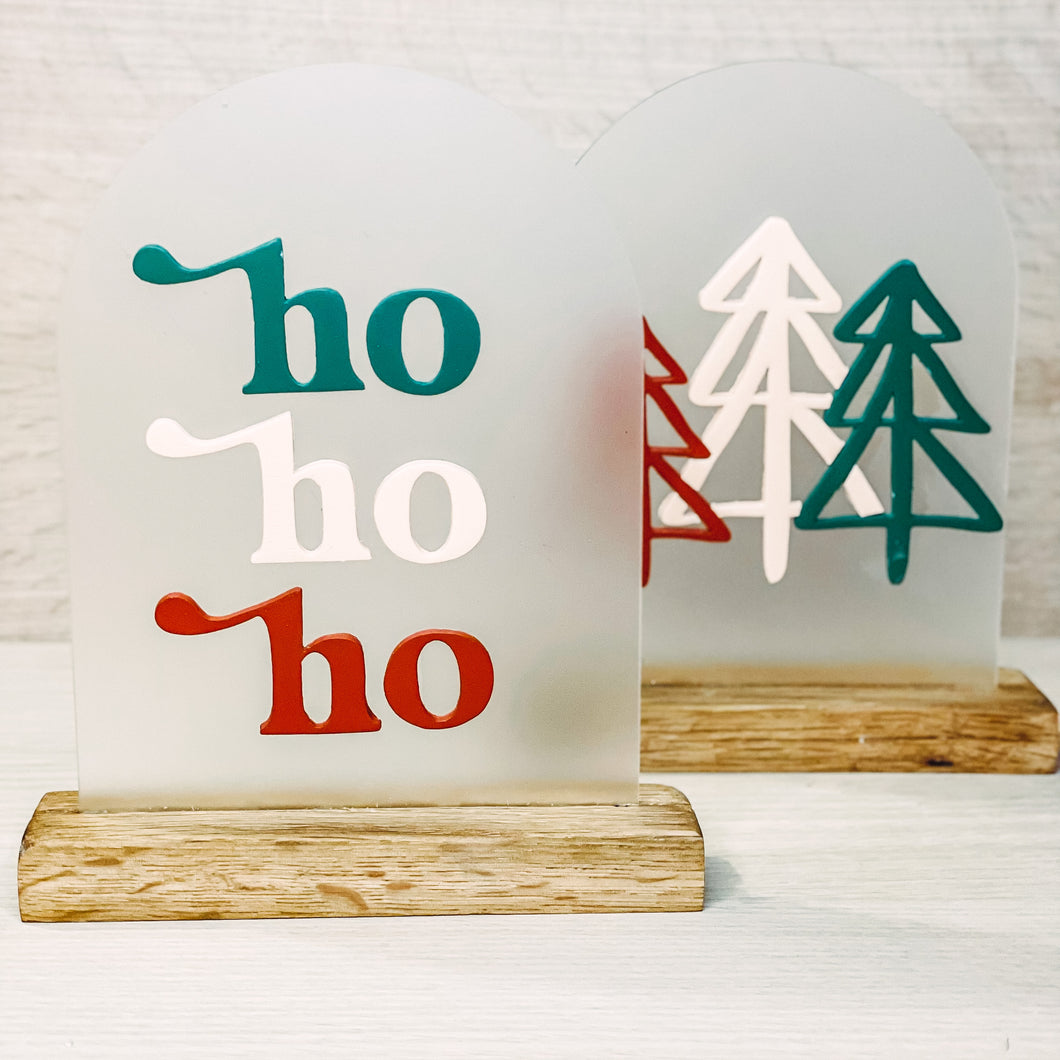 Ho Ho Ho Holiday Acrylic- Green, Pink, Red