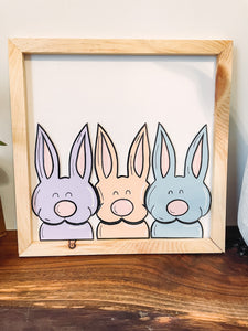 Three Bunnies Easter Spring Wooden Sign