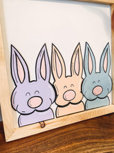 Load image into Gallery viewer, Three Bunnies Easter Spring Wooden Sign
