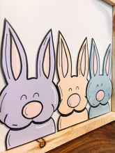 Load image into Gallery viewer, Three Bunnies Easter Spring Wooden Sign
