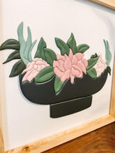 Load image into Gallery viewer, Spring Flowers In a Dark Grey Bowl Wood Sign
