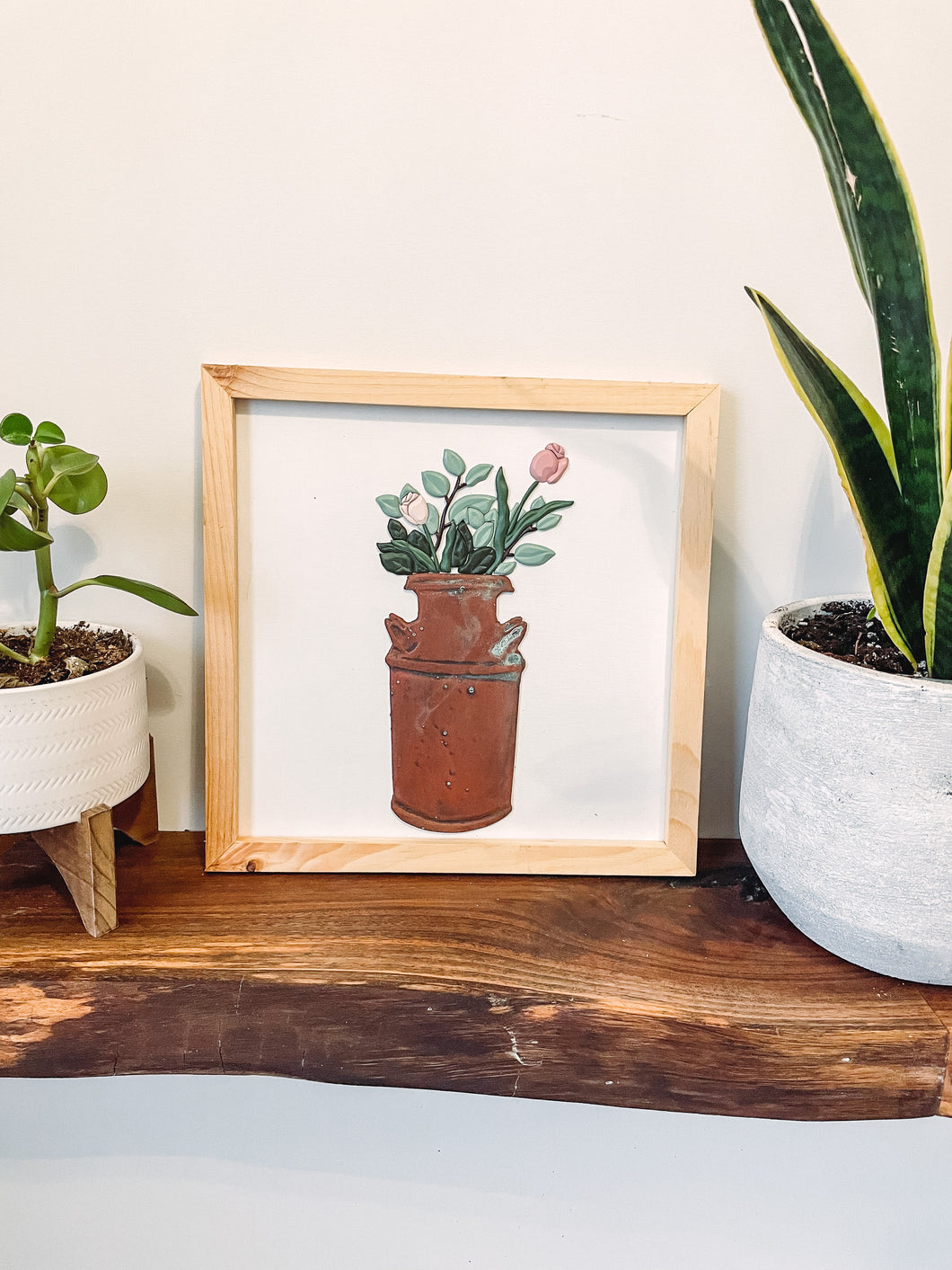 Spring Flowers In a Milk Jug Wood Sign