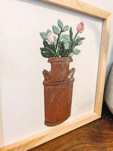 Spring Flowers In a Milk Jug Wood Sign