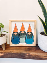 Load image into Gallery viewer, Three Gnomes With Carrot Hats Spring Easter Wood Sign
