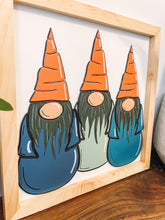 Load image into Gallery viewer, Three Gnomes With Carrot Hats Spring Easter Wood Sign
