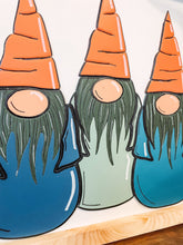 Load image into Gallery viewer, Three Gnomes With Carrot Hats Spring Easter Wood Sign
