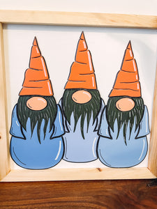 Three Gnomes With Carrot Hats Spring Easter Wood Sign