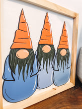 Load image into Gallery viewer, Three Gnomes With Carrot Hats Spring Easter Wood Sign
