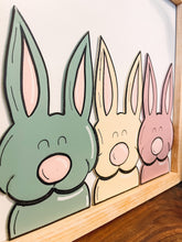 Load image into Gallery viewer, Three Bunnies Easter Spring Wooden Sign
