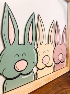 Three Bunnies Easter Spring Wooden Sign