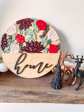 Load image into Gallery viewer, Home Wooden Sign with Red Florals
