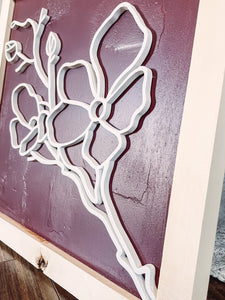 Floral Line Art Sign with Burgundy Background