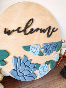 Welcome Sign with Blue Florals