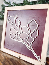 Load image into Gallery viewer, Floral Line Art Sign with Burgundy Background
