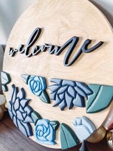 Welcome Sign with Blue Florals