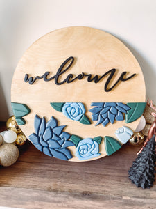 Welcome Sign with Blue Florals