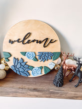 Load image into Gallery viewer, Welcome Sign with Blue Florals
