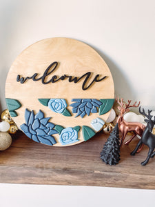 Welcome Sign with Blue Florals